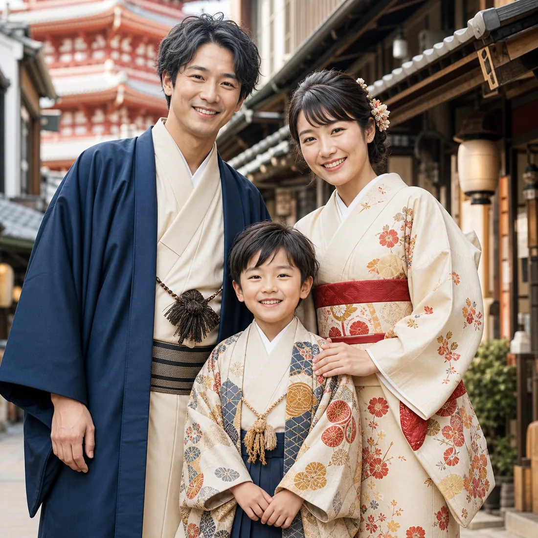 着物を着た一家3人のファミリープラン
