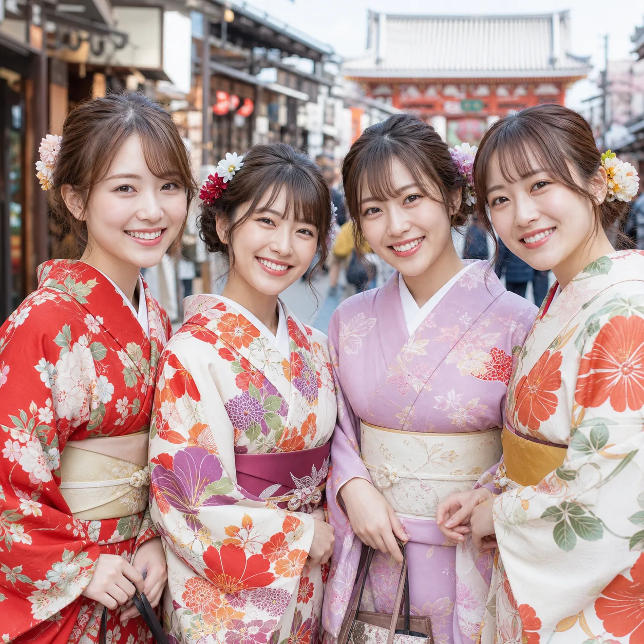 友人同士で楽しむ着物コーデ